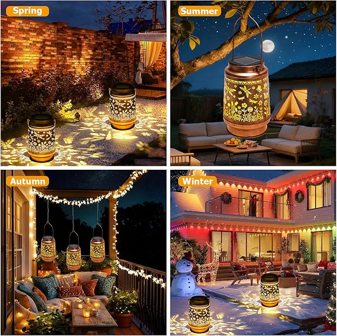 Dragonfly Birthday Gifts for Women Mom Grandma, Solar Lanterns Outdoor Waterproof Garden Decor Hanging Lantern Lights, Metal LED Decorative Gardening Light for Patio Yard Porch