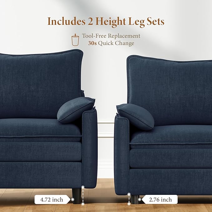 Vesgantti 74" Loveseat Sofa for Living Room, Comfy Cloud Couch Deep Seat Chenille Modern 2 Seater Small Sofa with Armrest Pillow, Easy Assembly for Small Spaces, Blue | Sink-in Comfort, Height Adjustable, Easy Rearrangement, Extra-deep Ottoman, Solid W...