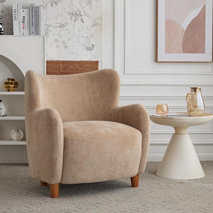 Christopher Knight Home Wingback Accent Chair, Fabric Club Chair, Upholstered Armchair, Curved Backrest Single Sofa, Soft Cushion Seating, Comft Lounge Chair for Living Room Reading Home Rest, Camel