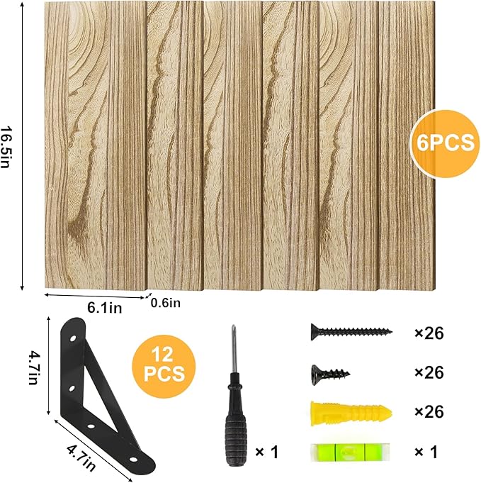 YGEOMER 16.5 Inch Floating Shelves for Wall, Farmhouse Wall Shelves for Bedroom, Bathroom Storage, Living Room and Kitchen Decor (Set of 6 Light Brown Color)