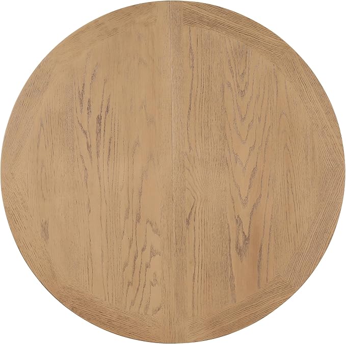 ERYE Retro Style Round Dining Table Functional Wooden Extendable Oval Dining Table with 12" Leaf and Natural Wood Grain Variation Tabletop