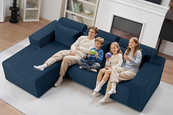 HABUTWAY Sectional Couches for Living Room,No Assembly L Shaped Couch 105" Modular Sectional Sofa Couch with Deep Seat,Cloud Couches Furniture Sets for Apartment,Corduroy (Blue, Left Facing)