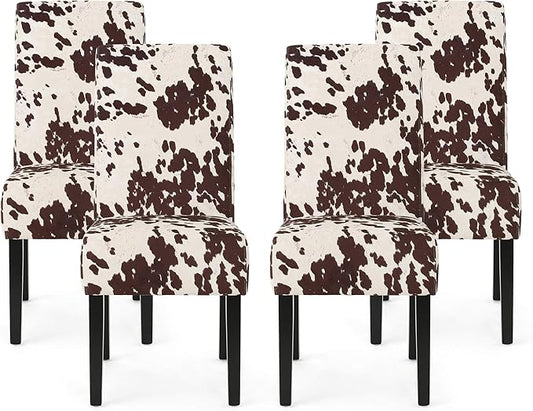 Evelyn Contemporary Velvet Dining Chairs (Set of 4), Cow Print