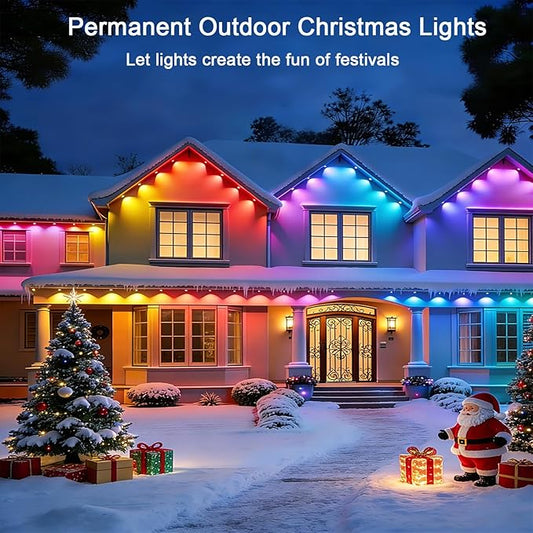 Permanent Outdoor Christmas Lights 100ft,Smart RGB Color Changing Eave Lights with 63 Scene Modes, IP67 Waterproof Permanent Holiday Lamps Outdoor,APP,Voice,Remote Control