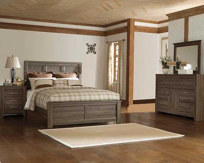 Signature Design by Ashley Juararo Vintage Smooth-Gliding 6-Drawer Dresser and Mirror with Safety Stop, Cabinet and Adjustable Shelf, Dark Brown