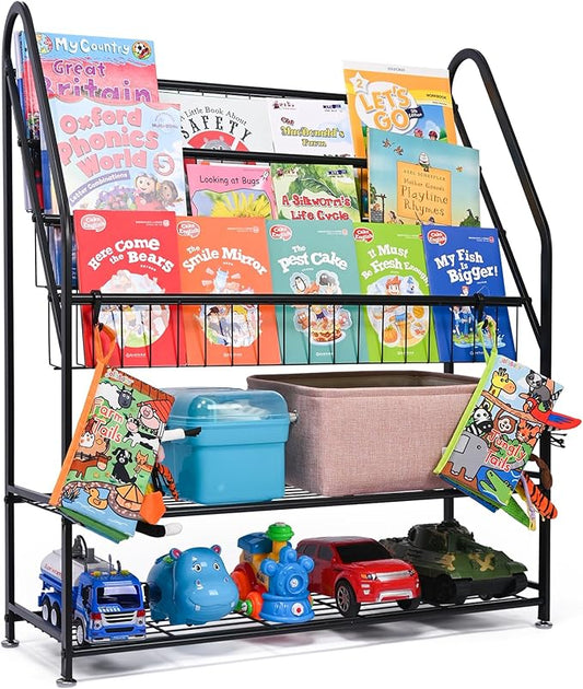 Bookshelf for Kids, Metal Kids Bookshelf, 5 Tier Kids Book Shelf and Toy Storage, Bookcase for Kids Room, Kids Book Storage for Bed Room Living Room (Large, Black)