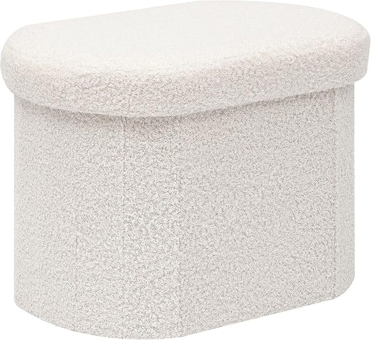 PINPLUS Storage Ottoman Boulce Tufted Oval Small Ottomans Bench Foot Rest with Storage, 16.1"x12.2"x12.2" (White)