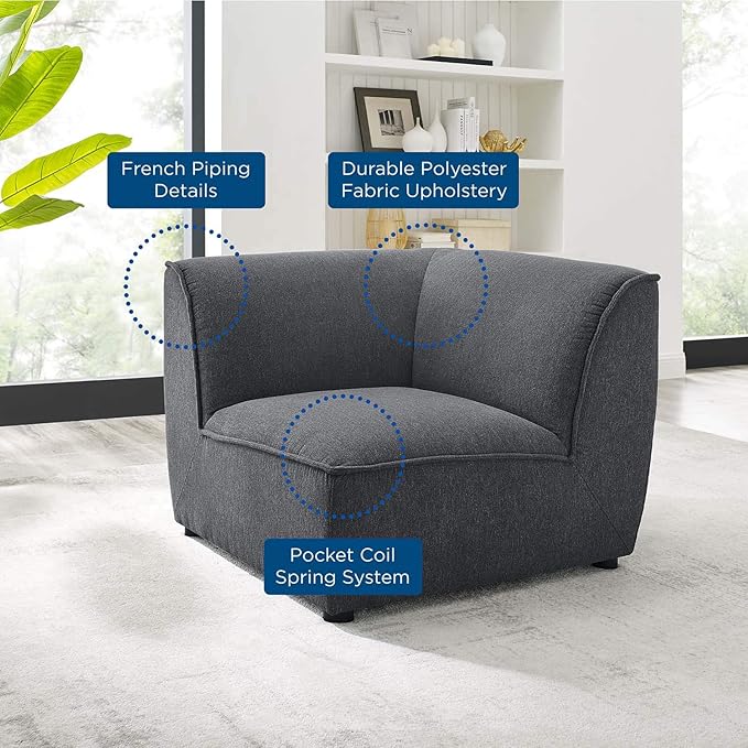 Modway Comprise Fabric Upholstered Sectional, Corner Chair, Charcoal