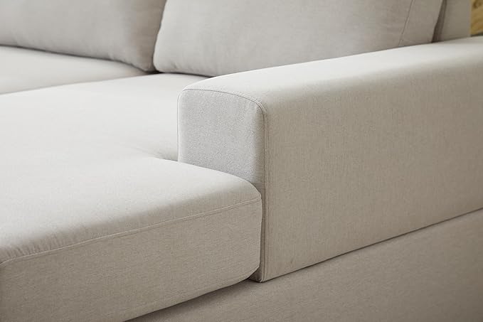 Ball & Cast 147" L-Shaped Sectional Couch for Living Room with Reversible Chaise & Removable Back Cushions,7 Seat Linen Upholstered Convertible Sectional Sofa Set,DIY Combination,for Home,Office,Beige