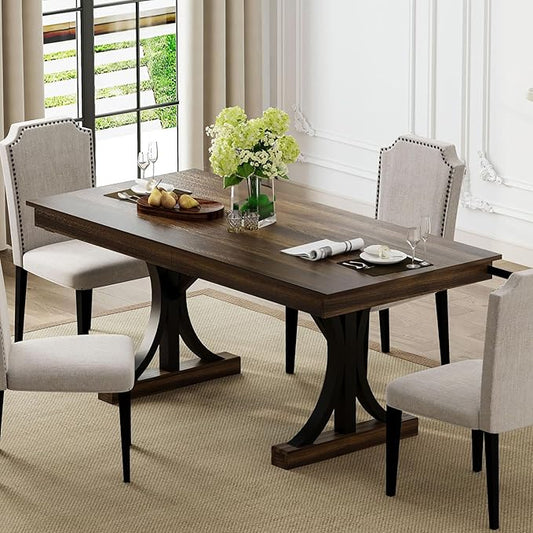Garvee 71-Inch Wooden Kitchen Table with Two Drawers, Large Dining Table for 6-8 w/Large Tabletop & Sturdy Frame, Rectangular Dining Table with Double Pedestal, for Kitchen, Dinner