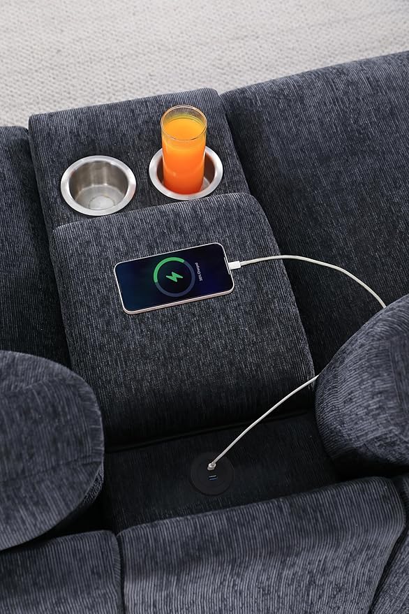 Ball & Cast 127" Oversized Modular L-Shaped Sectional Sofa,Large Chenille Upholstered Couch 7 Seat with Ottoman,Cup Holder&USB Port,Comfty Sectionals W/Pillows&Storage Box,for Living Room,Dark Gray