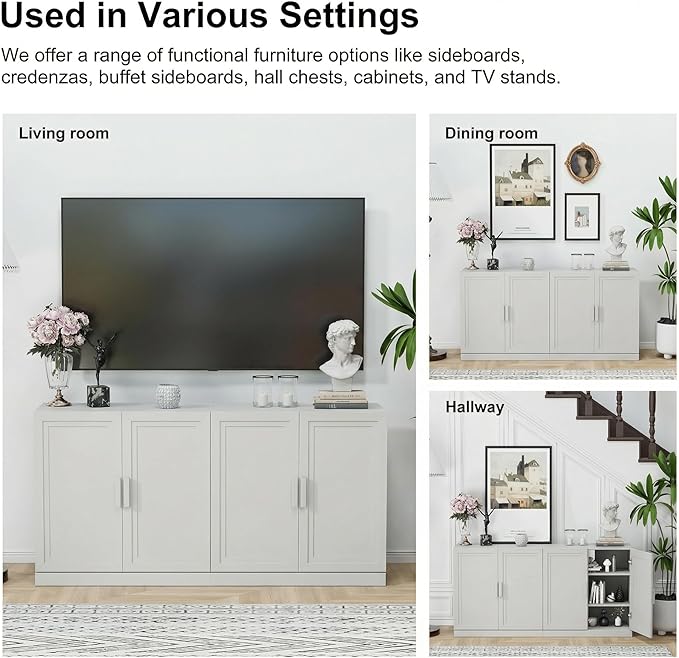 Casaphoria Adam Sideboard Buffet Cabinet with Storage, Sideboard Cabinet with Wooden Doors & Adjustable Shelves, 31" W x 31" H Coffee Bar for Entryway Kitchen Living Room, White