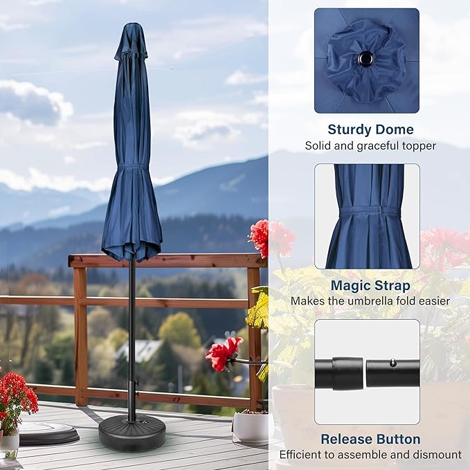 Simple Deluxe 7.5ft Patio Umbrella Outdoor Table Market Yard Umbrella with Push Button Tilt/Crank, 6 Sturdy Ribs for Garden, Deck, Backyard, Pool, Blue