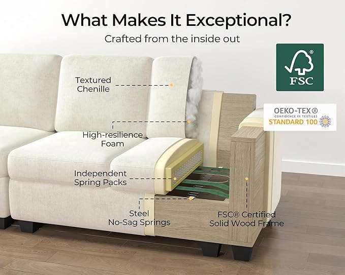 124.8'' Oversized Power Recliner Sofa with Headrest, Extra Wide Deep Modular Cloud Sectional Reclining Couch Wall Hugger, Convertible 3-Seater for RV Home Theater Living Room, Chenille, White