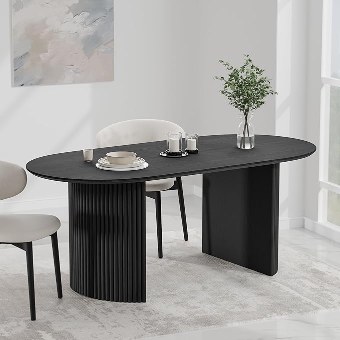 Casaphoria 67" Oval Dining Table, Modern Kitchen Table for 4-6, Farmhouse Style Large Table, Easy Assembly for Living Room, Kitchen and Bar, Black