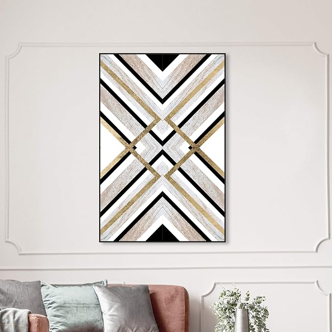 The Oliver Gal Artist Co. Abstract Framed Wall Art Canvas Prints 'Earthy Lux' Geometric Home Décor, 36" x 54", Brown, Gold