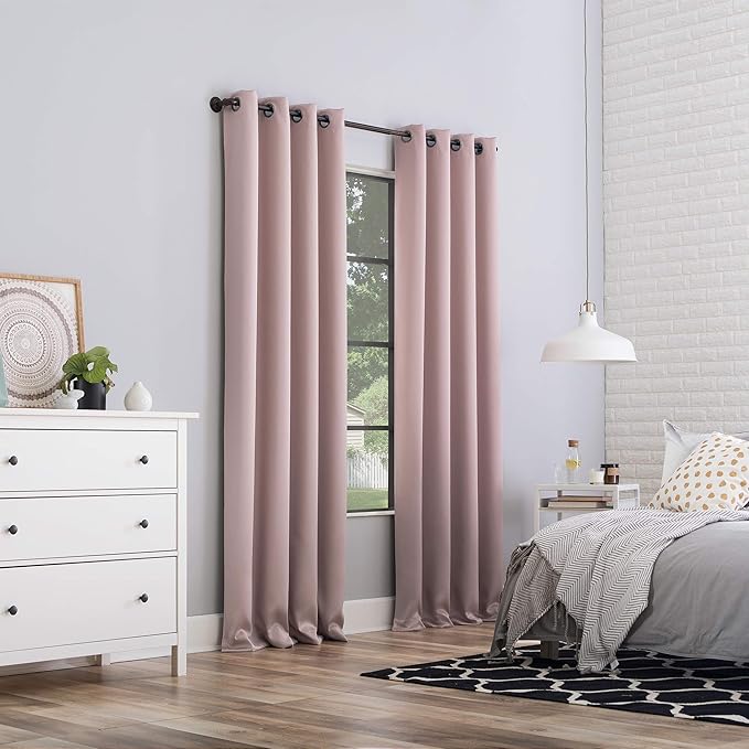 Sun Zero Nordic 2-pack Theater Grade Extreme 100% Blackout Grommet Curtain Panel Pair, 52" x 84", Blush