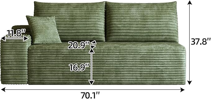 135" U Shaped Boneless Couch with Ottoman, Convertible Sleeper Compression Sofa, Corduroy Couch Sectional for Living Room Bedroom, Deep Seat Foam Cloud Sofas No Assembly, Right Facing Chaise, Green | Space-Smart Design
