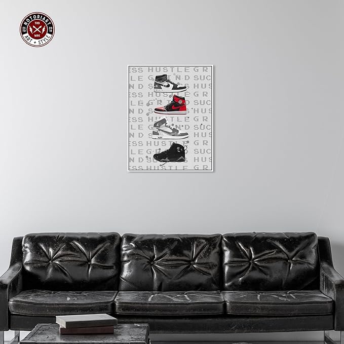 Hype Sneakers Framed Sneaker 1 Piece Canvas Wall Art, 25" x 31", White Frame