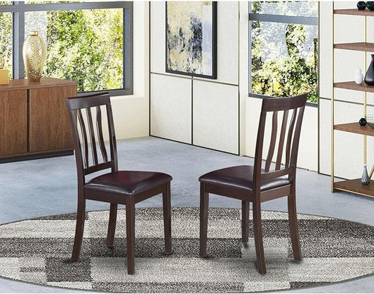 East West Furniture ANC-CAP-LC Antique Dining Chairs - Faux Leather Upholstered Wooden Chairs, Set of 2, Cappuccino