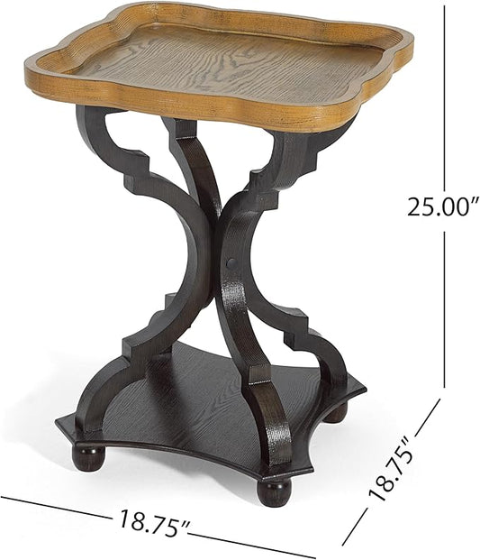 Christopher Knight Home Eudora 25" Small End Table, Hourglass Design Accent Table with Lipped Tabletop, French Country Furniture, Wooden Small Coffee Table, Living Room Side Table, Black + Natural