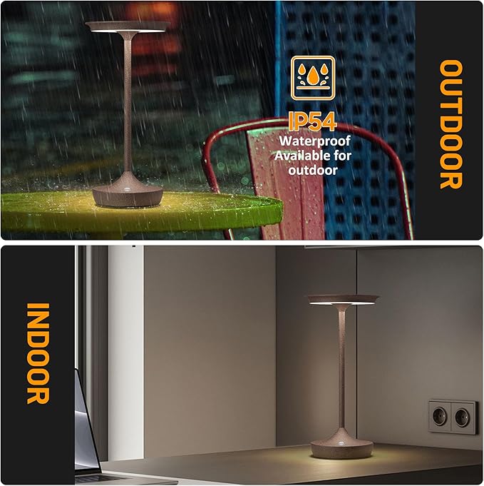 YHT Rechargeable Cordless Table Lamps, 6000mAh Battery Operated Portable LED Waterproof Lamps, 3 Color Stepless Dimming Light with Memory Function for Outdoor Dinning Patio Restaurant (Rust 2Pack)