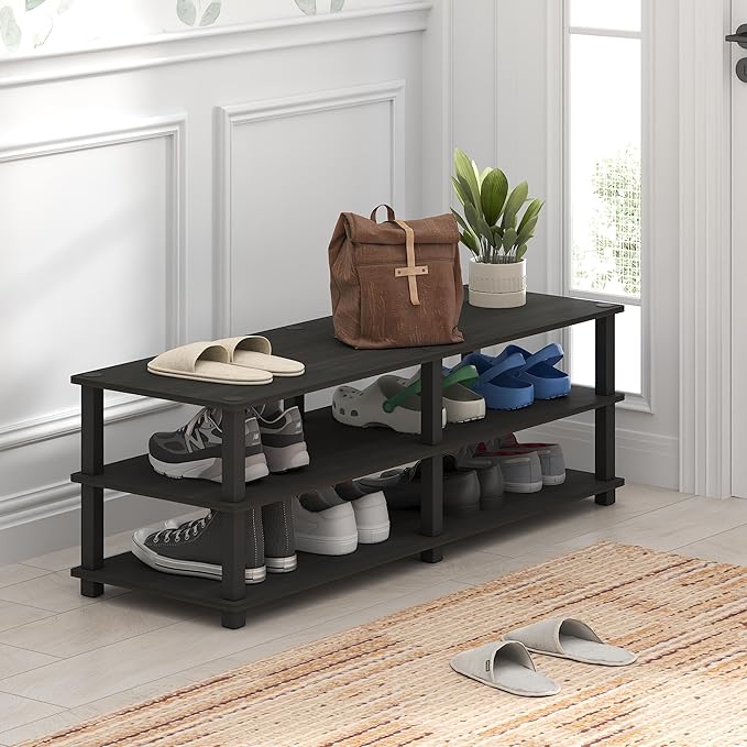 Furinno TURN-S-TUBE Shoe Rack, 3-Tier Shoe Organizer, Shoe Storage Rack with No Tools Assembly, 11.6 x 47.2 x 15.4, for Closet Entryway, Office, Garage, Espresso/Black