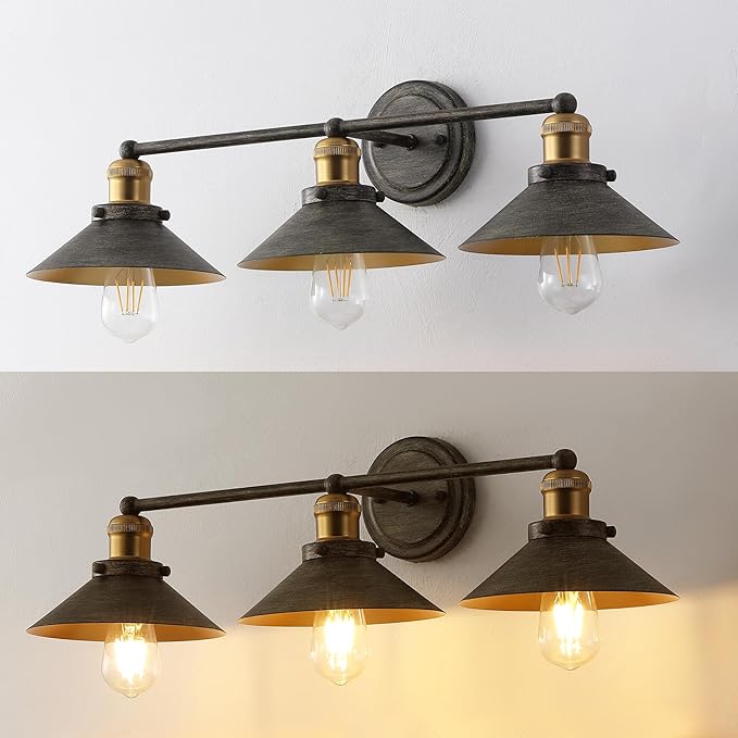 JONATHAN Y 7.88" Rustic Dark Gray/Brass Gold 1-Light Industrial Farmhouse Metal Vanity Light Wall Sconce, Metal Shade for Bathroom Mirror, Kitchen, Entryway, LED Bulb Included (JYL7428D)