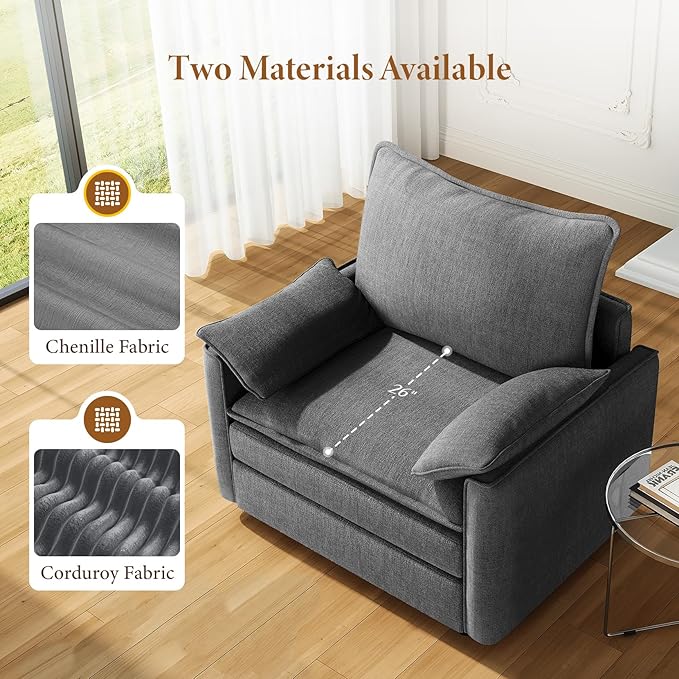 Vesgantti 40" Single Seat Sofa, Comfy Cloud Couch Deep Seat Upholstered Couch Chenille Modern Sofa with Armrest Pillow, Easy Assembly for Living Room, Bedroom and Apartment, Gray | Sink-in Comfort, Height Adjustable, Easy Rearrangement, Extra-deep Otto...
