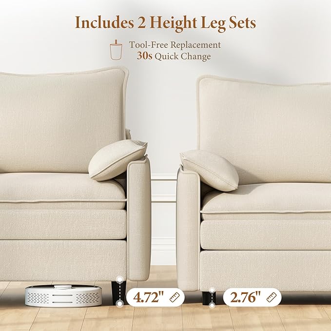 Vesgantti 142" Oversized Sectional Sofa Bed, 8-Seater Modular Sleeper Cloud Couch with Movable Ottoman, Chenille Convertible Sofa Set Deep Seat Couches for Living Room, Bedroom and Apartment, Beige | Sink-in Comfort, Height Adjustable, Easy Rearrangeme...