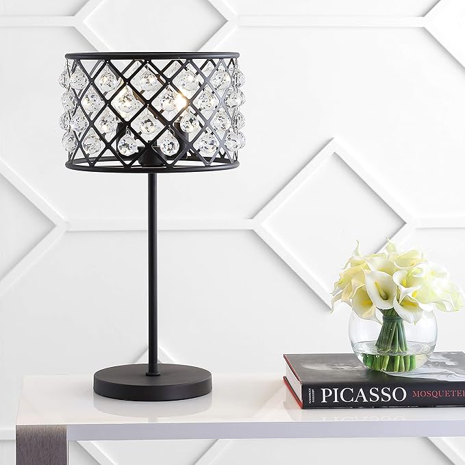 JONATHAN Y 22.5" Oil Rubbed Bronze 2-Light Crystal and Iron Table Lamp, Modern Glam Bedside Nightstand Lamp with Clear Crystal Spheres, UL Listed, LED Bulbs Included JYL9022A