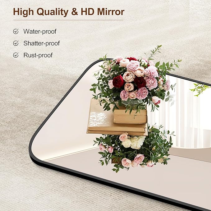 Bathroom Mirror, 20x36 inch Black Rectangle Wall Mounted Mirror with Thin Frame, Bathroom Vanity Mirrors for Over Sink, Entryway, Living Room, Bedroom