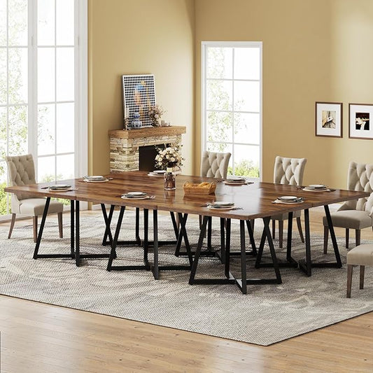 Tribesigns Square Dining Table, 31.5" Industrial Dinner Table with Metal Base, Kitchen Table for Dining Room, Small Space, Apartment, Rustic Brown & Black (6pcs)