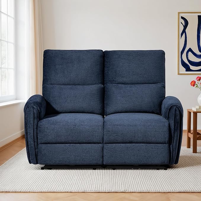 53.5" Zero Wall Hugger Power Reclining Loveseat Sofa with USB & Type-C Ports, Electric Recliner Loveseat with Lumbar Pillows, Small Space Wall Hugger Reclining Couch for Living Room & RV (Navy Blue)