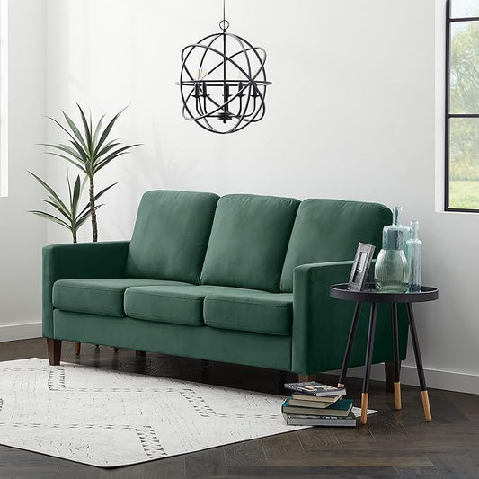 Edenbrook Archer Upholstered Sofa - Seats Three - Straight Arm Modern Design, Green Velvet