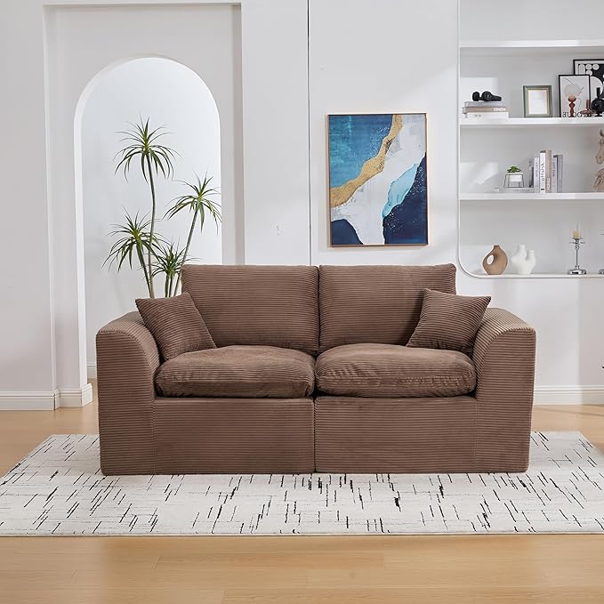 80.3" Cloud Loveseat Boneless Sofas for Living Room, 2 Seaters Modular Foam Cloud Sofa Couches, 2 Seat Compression Foam Couch with Toss Pillows, No Assembly Required