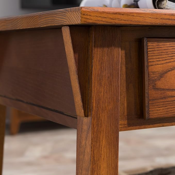 Leick Home 10055-RS Mission Coffee Table for Living Room, Two Drawers and Shelf, Made with Solid Wood, Russet Finish