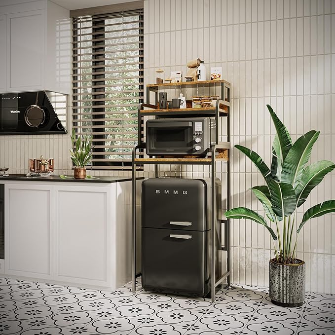 4-Tier Mini Fridge Stand with Storage,Mini Fridge Cabinet,Mini Fridge and Microwave Stand,Bakers Rack,Microwave Oven Stand with Storage,Mini Fridge Shelf for Home Office Dorm (Vintage Brown)