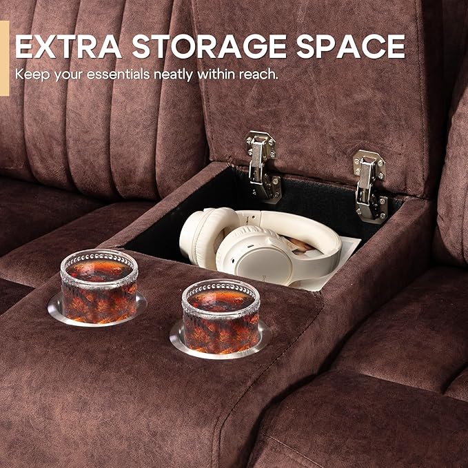 Zero Gravity Power Reclining Loveseat Sofa with Adjustable Headrests, Power Loveseat Recliner with Console, Electric 2-Seater Recliner Couch with Charging Port for Living Room (Velvet, Brown)