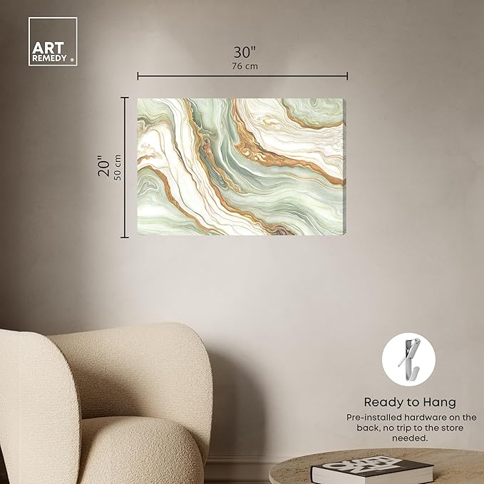 Art Remedy Green And Gold Gallery Wrapped Mineral, Agate & Geode 1 Piece Canvas Wall Art, 30" x 20", Gallery Wrapped