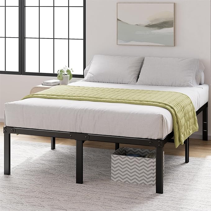 ZINUS Yelena 18 Inch Queen Metal Platform Bed Frame, Steel Slat Support, No Box Spring Needed, Eco Friendly WonderBox(TM) Packaging, Easy Assembly, Black