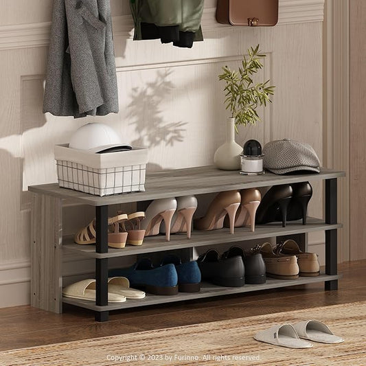 Furinno Sully 3-Tier Stand for TV Up to 48 Inch, French Oak Grey/Black