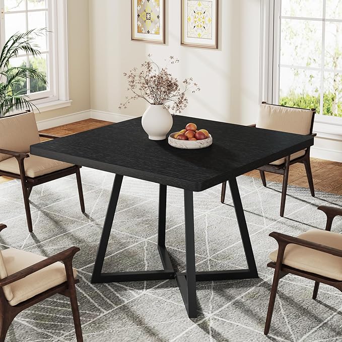 Tribesigns Square Dining Table, 31.5" Industrial Dinner Table with Metal Base, Kitchen Table for Dining Room, Small Space, Apartment, Black (4pcs)
