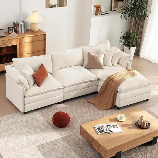 Vesgantti 108" Modular Sectional Sofa, Comfy Cloud Couch with Movable Ottoman Deep Seat Chenille L Shaped Modular Sofa, Sectional Couches for Living Room, Bedroom and Apartment, Beige | Sink-in Comfort, Height Adjustable, Easy Rearrangement, Extra-deep...