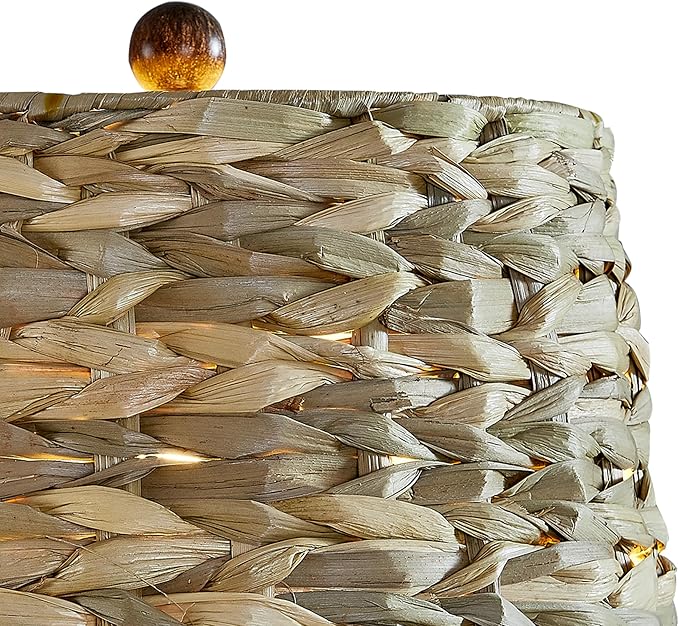 Maxax 26" Farmhouse Table Lamps Set of 2 for Living Room, Rustic Resin Bedside Lamp with Woven Rattan Shade, Boho Rattan Bedroom Lamp for Nightstand, Antique Brown