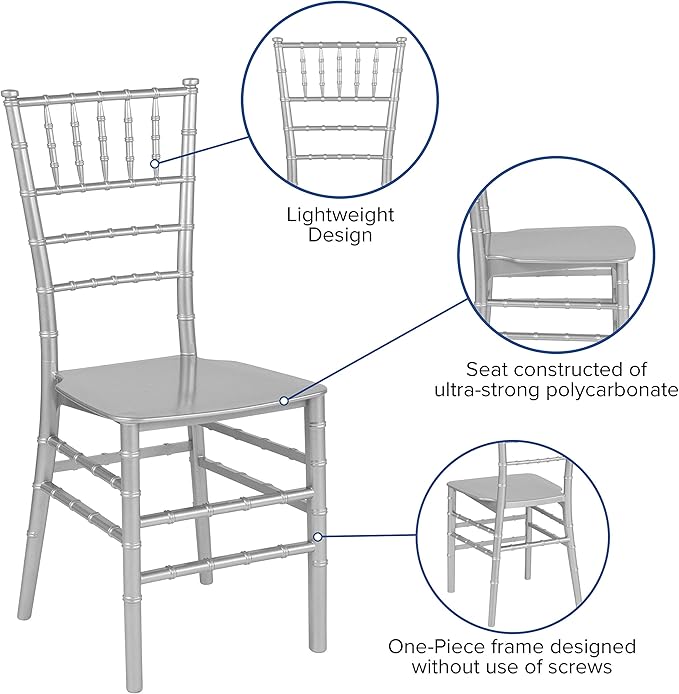 Flash Furniture HERCULES Series Silver Resin Stacking Chiavari Chair