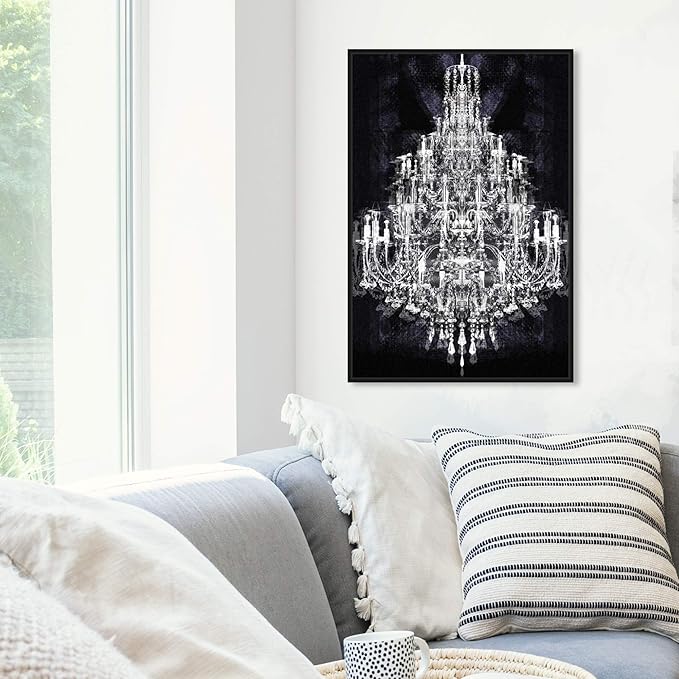 The Oliver Gal Artist Co. Fashion and Glam Framed Wall Art Canvas Prints 'Montecarlo Crystal' Chandeliers Home Décor, 20" x 30", White, Black