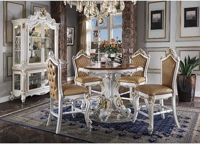 Acme Picardy Round Wooden Counter Height Table in Antique Pearl and Cherry Oak
