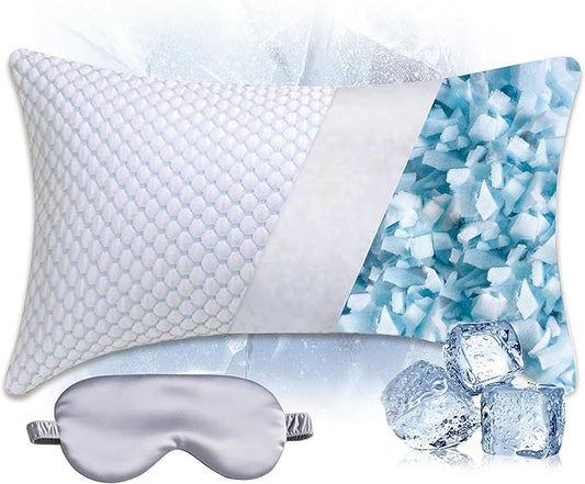 Premium Adjustable Shredded Memory Foam Pillow - Suitable for Side, Back, and Stomach Sleepers, with Cooling Fiber Machine Washable Cover (Queen (U.S. Standard)-1)