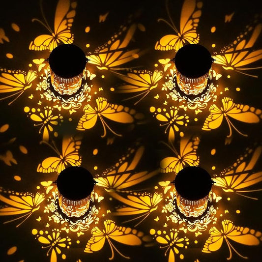 Mothers Day Gifts, 4 Pack Butterfly Birthday Gifts for Women Mom Grandma Solar Lanterns Outdoor Waterproof Garden Decor Hanging LED Decorative Light for Patio Yard Lawn Gardening Gifts